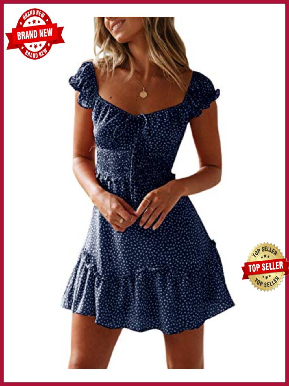 Women Summer Sundress Cap Sleeve Sweetheart Neck Floral Mini Dress
